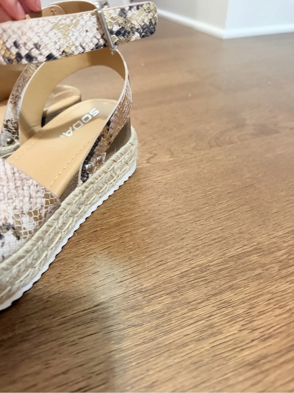 Soda Snake-Print Espadrille Wedge Sandals in Cream and Tan